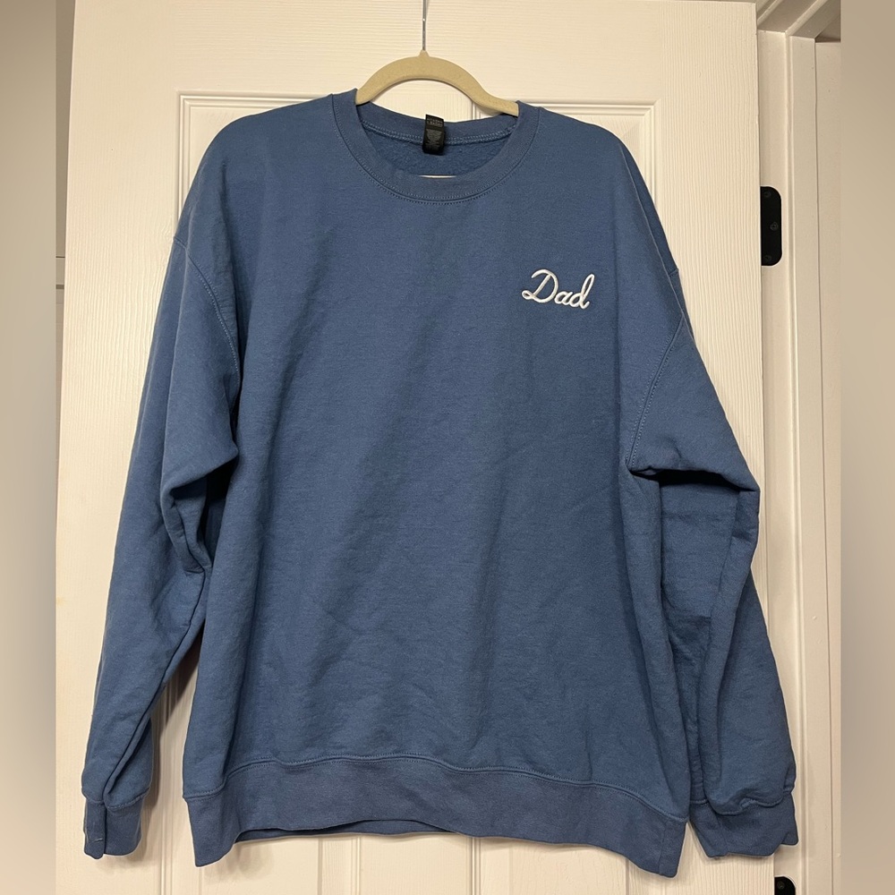 Classic Blue Crewneck Sweater with Embroidered Detail